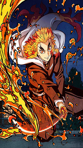 Kyojuro Rengoku, orange, art HD phone wallpaper