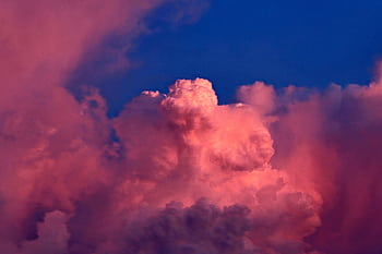 Stunning pink clouds against a deep blue sky, capturing a dramatic and serene sunset scene. HD wallpaper