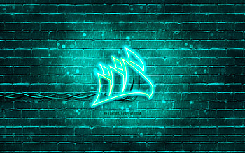 Corsair turquoise logo, , turquoise brickwall, Corsair logo, brands, Corsair neon logo, Corsair HD wallpaper
