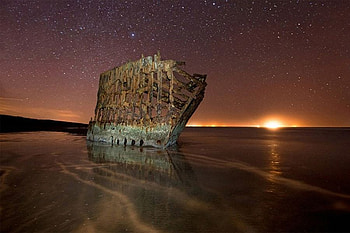 Ship on Beach, old, ship, , sunset, beach HD wallpaper