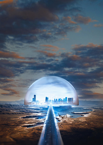 Dinosaurs, City, Miscellanea, Miscellaneous, Road, Ball, Illusion HD phone wallpaper