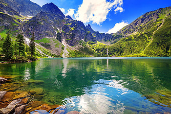 Tatra mountains, tranquility, mirror, Tatras, hills, landscape, beautiful, Poland, serenity, mountain, lake, reflection, sky HD wallpaper