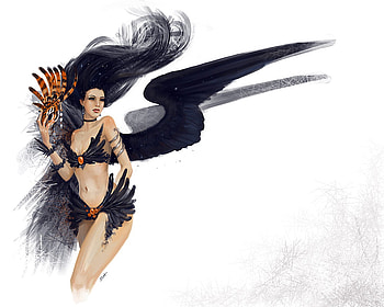 Noir Angel, white, black, abstract, fantasy, angel HD wallpaper