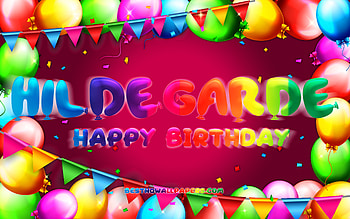 Happy Birtay Hildegarde, , colorful balloon frame, Hildegarde name, purple background, Hildegarde Happy Birtay, Hildegarde Birtay, popular german female names, Birtay concept, Hildegarde HD wallpaper