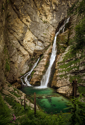 Nature, Grass, Rock, Waterfall HD phone wallpaper