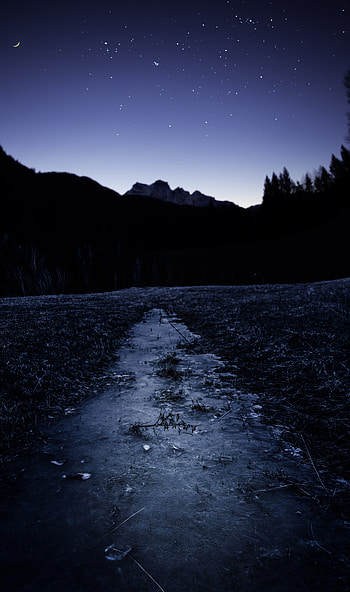 Nature, Mountains, Ice, Night, Moon, Starry Sky HD phone wallpaper