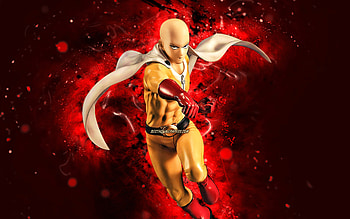 Saitama, , red neon lights, One Punch Man, protagonist, Hagemanto, One-Punch Man, Onepunchman, Saitama One Punch Man HD wallpaper