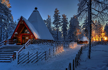 Winter Evening, Winter, Finland, Snow, Sunset, Fence, Hut HD wallpaper