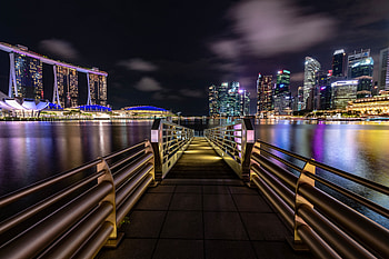 Cities, Shore, Bank, Pier, Night City, City Lights, Wharf, Singapore HD wallpaper