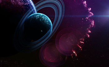 Saturn and nebula, blue, vadim sadovski, nebula, pink, planet, fantasy, space, saturn, luminos HD wallpaper