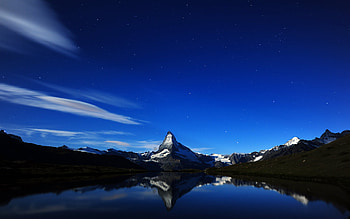 Matterhorn's Midnight Reflection, reflection, night sky, clouds, mountains, lake HD wallpaper