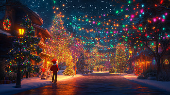 Colorful Christmas Magic: Ultra, colorful Christmas, Christmas, holiday lights, winter scene, festive decorations HD wallpaper