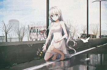 Anime girl, white dress, outdoor HD wallpaper
