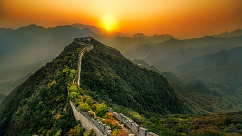 Spectacular sunset, Great Wall panorama, Magical golden hour, Breathtaking view HD wallpaper