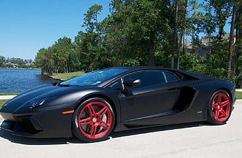Lamborghini Aventador, Black, Exotic, Red Rims, Lambo HD wallpaper