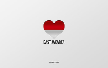 I Love East Jakarta, Indonesian cities, Day of East Jakarta, gray background, East Jakarta, Indonesia, Indonesian flag heart, favorite cities, Love East Jakarta HD wallpaper