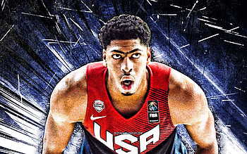 Anthony Davis, grunge art, USA Basketball Mens National Team, basketball, blue abstract rays, Anthony Marshon Davis Jr, US mens national basketball team, Anthony Davis HD wallpaper