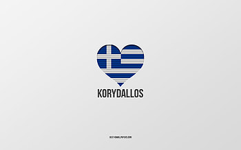 I Love Korydallos, Greek cities, Day of Korydallos, gray background, Korydallos, Greece, Greek flag heart, favorite cities, Love Korydallos HD wallpaper
