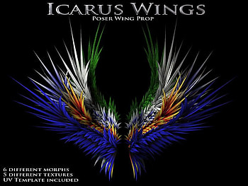 Icarus wings, blue, white, orange, green HD wallpaper