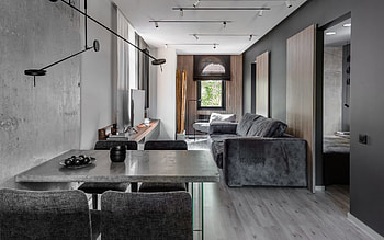 loft style in the living room, apartments, modern interior design, loft style, stylish interior design, gray concrete walls, loft style in the apartment HD wallpaper