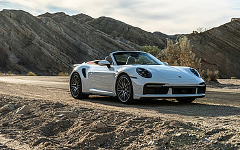 Porsche 911 Turbo Cabriolet, 2021, front view, exterior, white convertible, new white 911 Turbo Cabriolet, German cars, Porsche HD wallpaper
