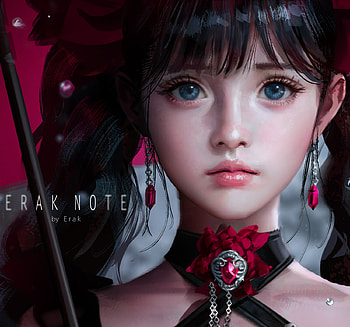 Rain, umbrella, black, frumusete, parasol, girl, dark, jewel, pink, earrings, fantasy, detail, face, erak note, luminos HD wallpaper