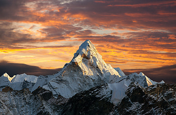 Sunset, clouds, sky, mountain's peak HD wallpaper