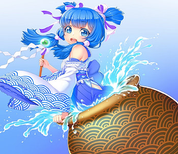 Lady of the Water, blue, cute, ribbons, long hair, dress, beauty, lady, brown, water, female, sweet, white, art, beautiful, woman, pink, gir, anime, pretty, lovely HD wallpaper