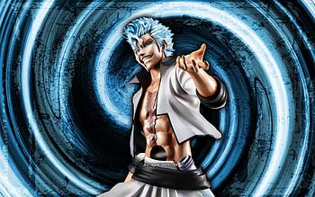 Grimmjow Jaegerjaquez, blue grunge background, Bleach, arwork, Arrancar, Bleach characters, vortex, Gurimujo Jagajakku, Grimmjow Jaegerjaquez Bleach HD wallpaper