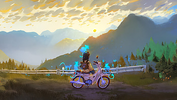 Me Time With Monkeys, artist, artwork, art, digital-art, mountains, monkey, bike, artstation HD wallpaper