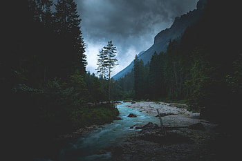 Landscape, Nature, Rivers, Mountains, Twilight, Forest, Dusk HD wallpaper