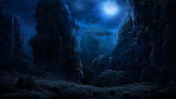 Lost, digital, girl, night, nature, landscape, fantasy, moon, fantasy landscape HD wallpaper