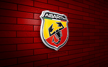 Abarth 3D logo, , red brickwall, creative, cars brands, Abarth logo, 3D art, Abarth HD wallpaper