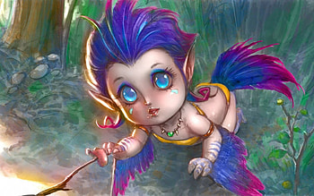 Little cupid, blue, wings, pink, feather, fantasy, art, cupid, arrow HD wallpaper