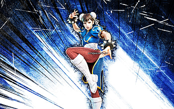 Chun-Li, grunge art, Fortnite Battle Royale, Fortnite characters, blue abstract rays, Chun-Li Skin, Fortnite, Chun-Li Fortnite HD wallpaper