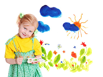 Painting, girl, people, sun, cloud HD wallpaper