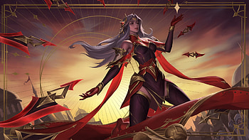 Irelia, fantasy, red, yellow, girl, bokun an, lol HD wallpaper