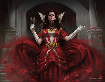 Vampire queen, girl, art, red, margarita bourkova, fantasy, vampire HD wallpaper