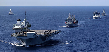 EXERCISE STEADFAST DEFENDER 2021, carrier, F 35B from RAF 617 sqn, 211 USMC squadron on flight deck, escorts, supply ships HD wallpaper