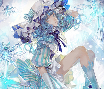 Pivix Fantasia, winter, blue, cute, long hair, dress, beauty, lady, snowflakes, maiden, female, white, art, girl, beautiful, woman, anime, pretty, lovely, ice HD wallpaper