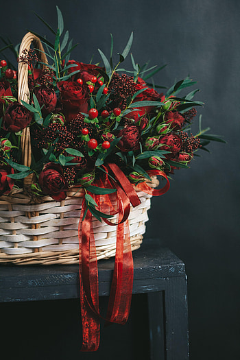 Flowers, Berries, Branches, Bouquet, Basket HD phone wallpaper