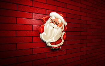 Santa Claus, , red brickwall, Christmas decorations, 3D Santa Claus, Happy New Year, Merry Christmas, Saint Nicholas, 3D art, 3D Santa, xmas decorations HD wallpaper