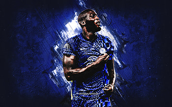 Romelu Lukaku, portrait, Chelsea FC, Belgian footballer, blue stone background, Premier League, England, football HD wallpaper