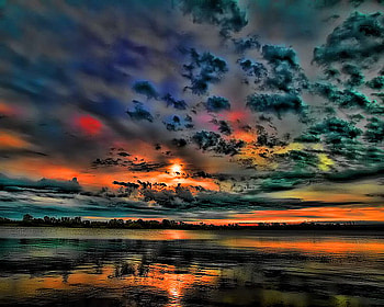 Natures mastery, blue, grey, clouds, sky, orange, gold, sunset, evening HD wallpaper