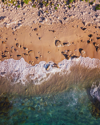 Drone view, beautiful beach, sea waves HD phone wallpaper