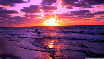beautiful red sunset, couple, purple, sunset, beach HD wallpaper