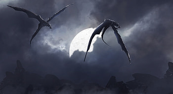 Dragons, black, dark, moon, fantasy, dragon, luna, sky, luminos, cloud HD wallpaper