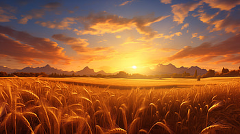 Golden Wheat Field Sunset, sunset, harvest, nature, wheat, field HD wallpaper