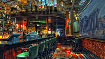 Traditional Bar, chairs, pumps, inn, bottles, seats, bar, pub, balcony HD wallpaper