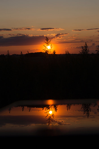Sunset, Sun, Twilight, Reflection, Dark, Dusk HD phone wallpaper